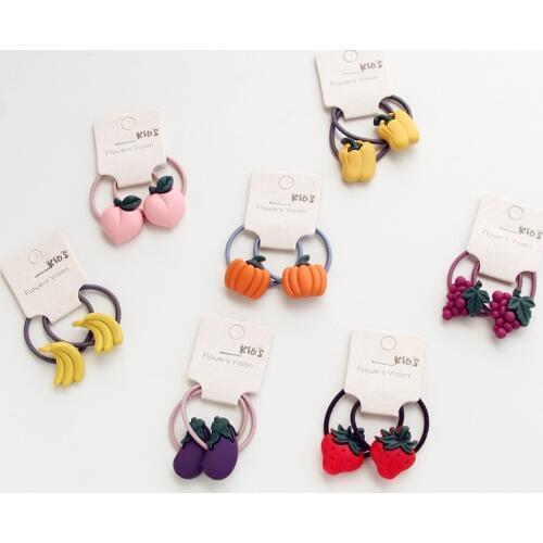 2PCS New Cute Fruits And Vegetables Princess Headwear Kids Elastic Hair Bands Children Ropes Girls Accessories Baby Headdress
