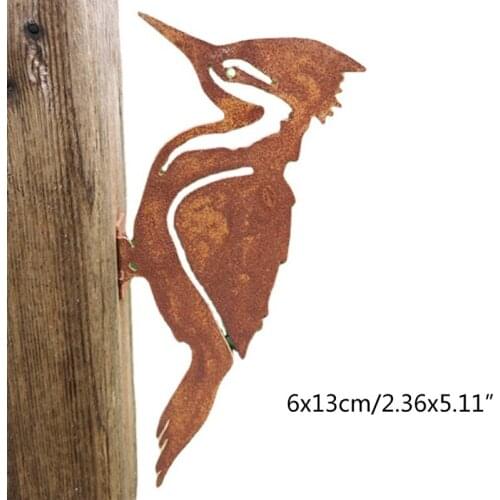 Elegant Garden Stake Design Pileated Bird Rusty Metal Silhouette Tree Decoration Vintage Insert Statues Outdoor Lawn Yard