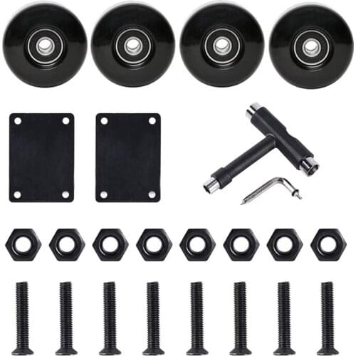 Skateboard Wheels and Bearings 52mm, Spacers, All-In-1 Tool, Skateboard Riser Pads and Hardware Set