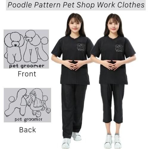 Custom LOGO Pet Beautician Groomer Work Clothes Suit Poodle Pattern Top With Pants Waterproof Breathable S/M/L/XL/2XL/3XL G0305