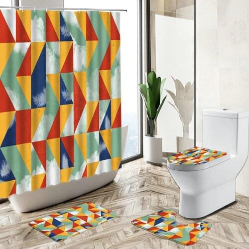 Colorful Gradient Geometric Triangle Pattern Shower Curtain Modern Abstract Art Home Non-Slip Carpet Toilet Cover Floor Mat Set