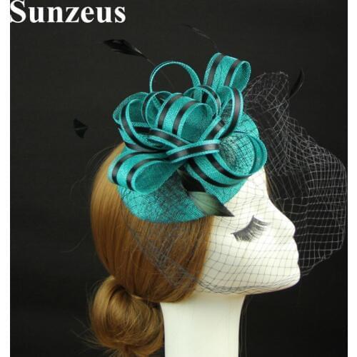 Linen Bridal Hats Feathers Wedding Hair Accessories Tulle Face Veil Elegant Womens Party Hair Hats chapeau femme mariage SH54