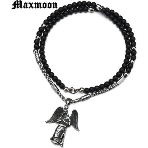 Maxmoon 2018 New Men/Women Jewelry Vintage Silver Color Vintage God Bless Angel Love Pendant 60cm Long Necklace