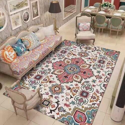 Fashion American Persian Carpet Retro Geometry Red Flower Design Living Room Bedroom Hall Vintage 3D Ethnic Bedside Rug Washable