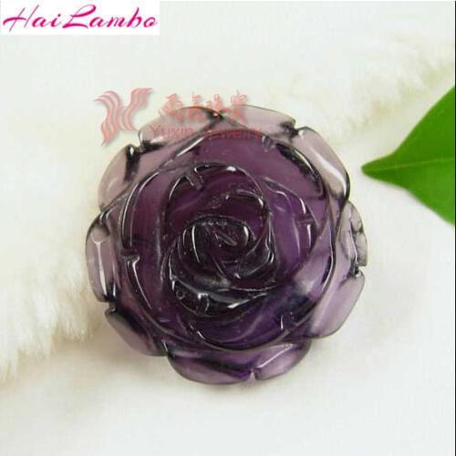 Fashion Purple Crystal Amethysts Carved Rose Pendant Gem-Stone Flower Pendant Figurine Lucky Jewelry for Girl Love Gift RP07