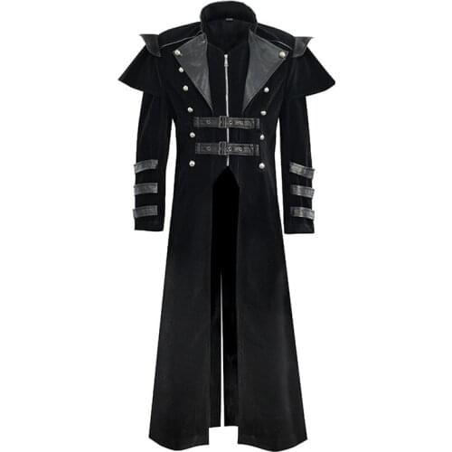 Mens Vintage Pu Leather Tailcoat Jacket Men Steampunk Gothic Victorian Frock Coat Uniform Halloween Costume Medieval Jackets 3xl