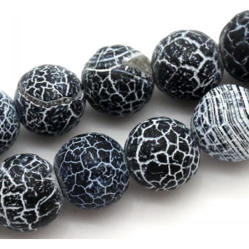 DoreenBeads Created Man-made gem stone Loose Beads Round Black White Crack 10mm Dia,38cm long,1 Strand(approx 39PCs)