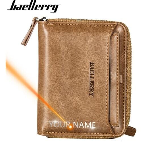 2020 Free Name Engraving Men Wallets Zipper Card Holder Sample Solid Men Wallet Coin Pocket High Quality Male Purse cartera