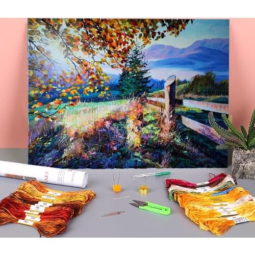 Landscape Sunny Morning Pre-Printed 11CT Cross-Stitch Embroidery Kit DMC Threads Handmade Craft Sewing Handicraft Jewelry