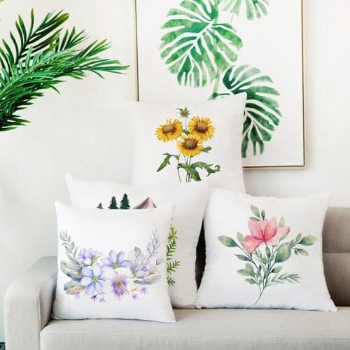 Nordic Tropical Palm Leaf Sunflowers Printed Pillowcase Green Plant Cushion Decorative Pillow Home Decor Sofa Throw Pillow 45*45