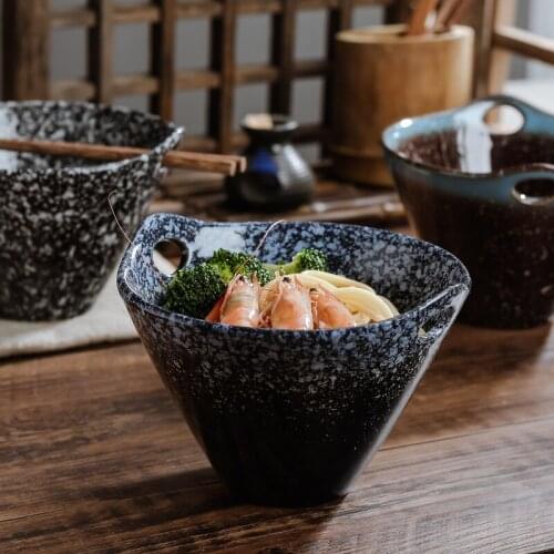 The new Japanese kiln turned double ear noodle bowl creative salad bowl