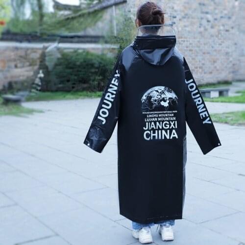 New TPU Black Fashion Adult Waterproof Long Raincoat Women Men Rain Coat Hooded for Outdoor Hiking Travel Climbing Motorcycle