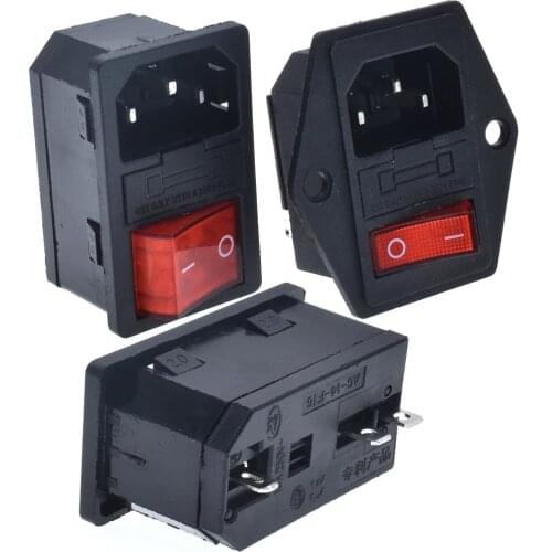 New Integral Red Light 10A250VAC Rocker Switch Power Rocker Fused IEC 320 C14 Inlet Socket 3pin Connector Plug With fixing holes