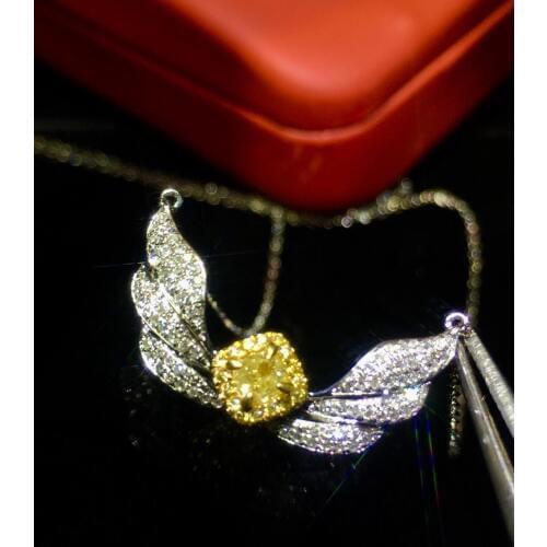 Fine Jewelry Real 18K White Gold AU750 0.30ct Yellow Diamond Necklace Gemstones Pendants for Women Fine Necklace