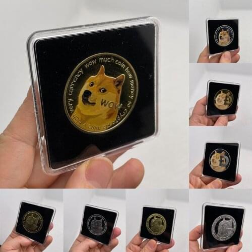 8 Designs Beautiful WOW Gold Plated Dogecoin Commemorative Coins Cute Dog Souvenir Collection Gifts with Acrylic Square Case