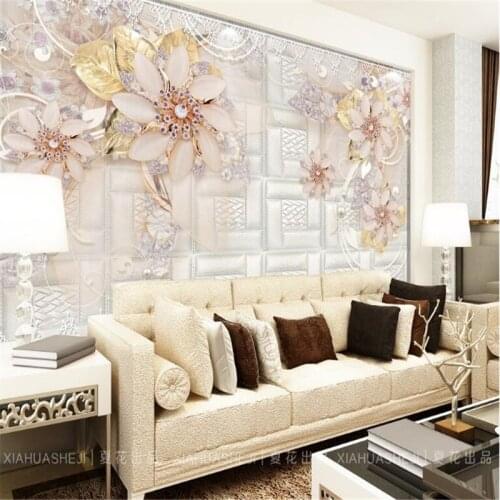 Beibehang Papel de paredes Golden pearl diamond flower 3D swallpaperparquet parede 3d TV contracted mural wall papers home decor