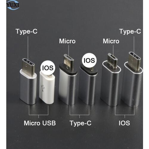 YuXi Silver Data Cable Charging Cable Converter Adapter for iPhone/Android Micro USB Type-C to USB 3.0 USB-C Adapter