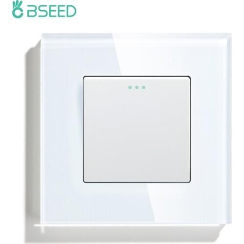 BSEED Switches Push Button 1/2/3Gang 1Way Crystal Glass Panel Mechanical Wall Switches EU Standard White Black Golden