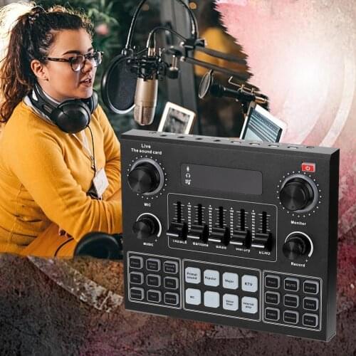 Sound Mixer Board for Live Streaming Voice Changer Sound Card with Multiple Sound Effects Audio Mixer