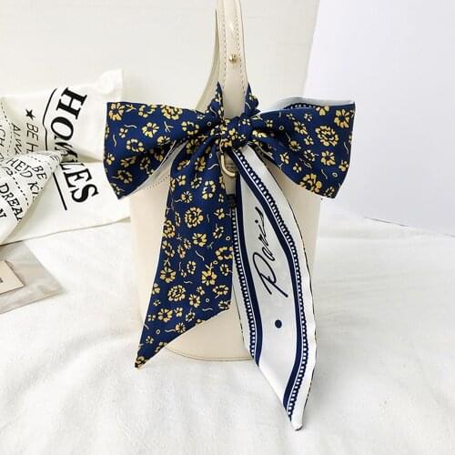 Vintage Floral Women Silk Scarf Headband Long Skinny Stripped Bandana Neck Wraps Letter Bag Ties Hair Ribbon Headwear For Ladies