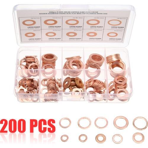 New Arrival 200pcs Solid Copper Washer Gasket Seal Flat Ring Fuel Hydraulic Fittings Set for Full Set Gaskets