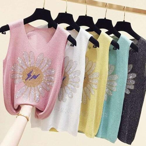 Plus Size Diamond-studded Camisole Womens Summer Loose Short Sleeveless Versatile V-neck Bottoming Shirt Tank Top Women