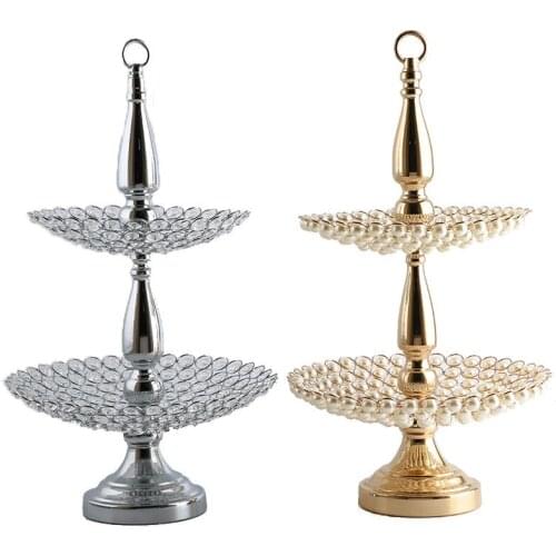 Luxury Plate Metal Pearl Wedding Cake Stand Sweet Fruit Nut Tray Charger Plates For Home Table Decoration