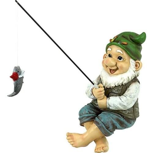 The Fishing Gnome Sitter Garden Gnome Statue Cute Gift Outdoor Decoration can CSV