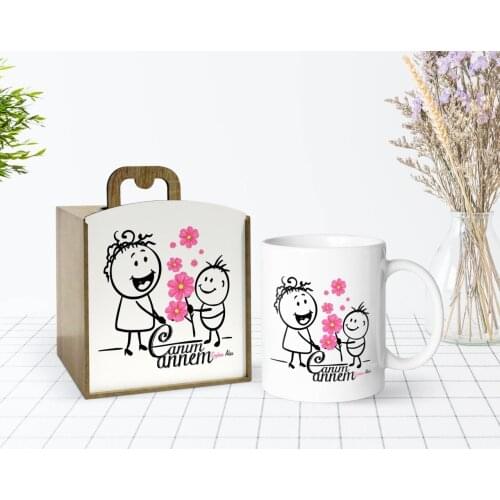 Tailor-made In Wooden Box Mother 'S Day Themed Dear Mom Design White Mug Bardak-17