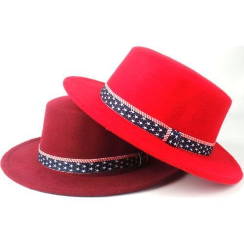 Wool Flat Top Hat For Men Women Winter Wide Brim Hat USA Flat Fedora Hat Pork Pie Hat Size 56-58CM