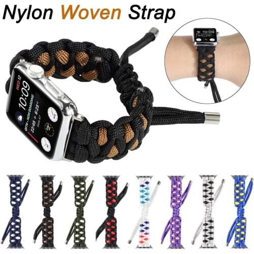 Sport Survival Nylon Woven Bracelet for Apple Watch 6 Band Series SE/5/4/3 Two Color Alternating Strap for iWatch 44/40/42/38MM