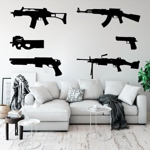 Boys Room Wall Sticker Set, A Set Of 6-Sided Applique Gun, Flounder, Military Wall Sticker, Bedroom Vinyl Decoration