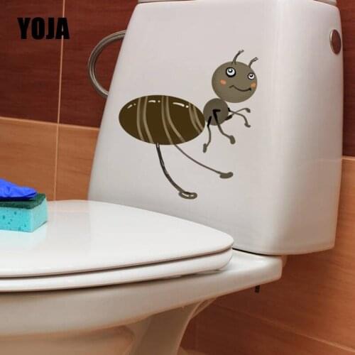 YOJA 21.2X22.9CM Funny Toilet Decal Living Room Home Decor Wall Sticker Lovely Smiling Ant T5-1398