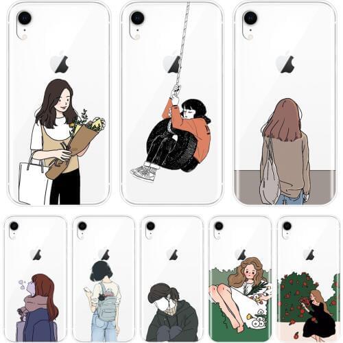 Back Cover For iPhone X XR XS MAX 8 7 6S 6 S Silicone Soft Cartoon Girl Japan Aesthetic Phone Case For iPhone 6 S 6S 7 8 Plus