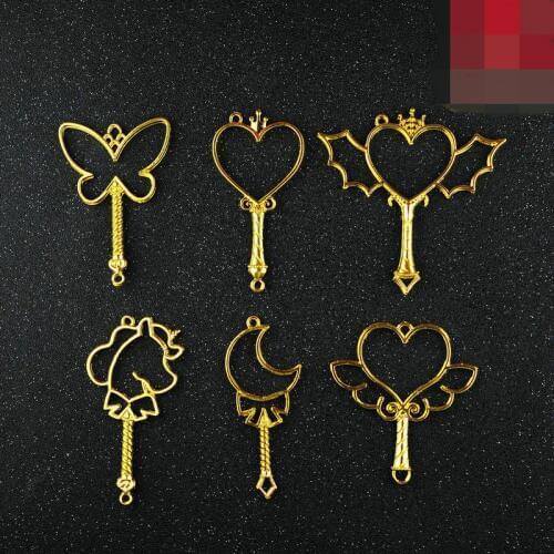 10 pcs/lot Butterfly unicorn devil heart magic bar Metal Frame Pendant Gold Charm Bezel Setting Cabochon Setting UV Resin Charm