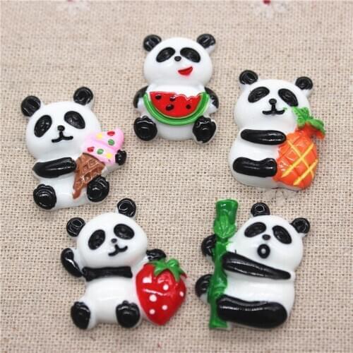 10pcs Cute Resin Cartoon Panda Eating Fruits/Ice cream/Bamboo Miniature Flatback Cabochon Art Supply DIY Craft Decoration
