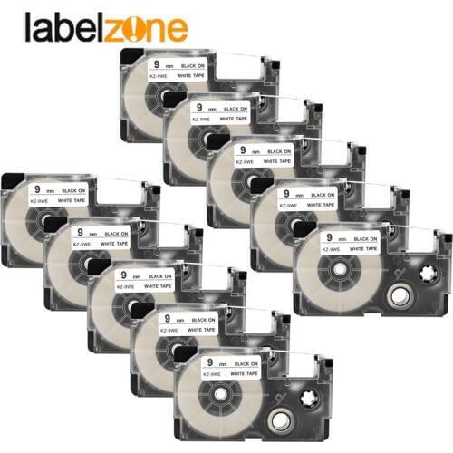 10PCS 9mm*8m XR-9WE Black on White Laminated Label Tape Compatible for KL60 KL100 KL120 KL750 KL780 KL820 KL7000 Label Printers