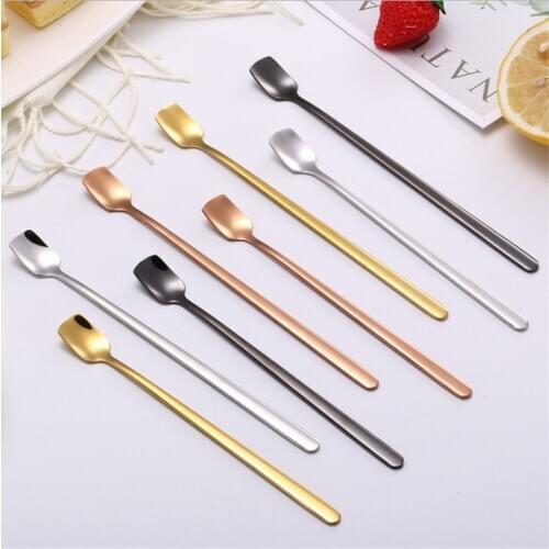 17cm 304 Stainless Steel Mixing Stirring Spoon Long Handle Thicken Mini Dessert Spoon Coffee Ice Spoon Coffee Stirring Spoon