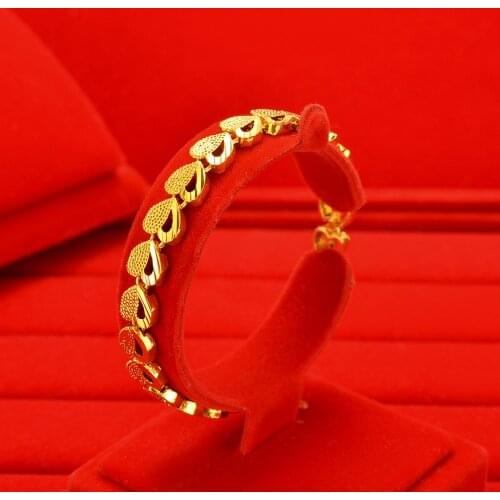 24k yellow Gold irregular Heart shaped Chain Bracelets for women Wedding fashion Womens pure gold Bracelets jewelry Gifts 2021