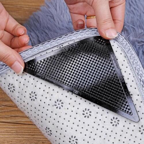 4pcs 11*15cm Reusable Anti-skid Rubber Floor Tidy Carpet Mat Washable Rug Gripper Stopper Tape Sticker Black Corners Pad 3