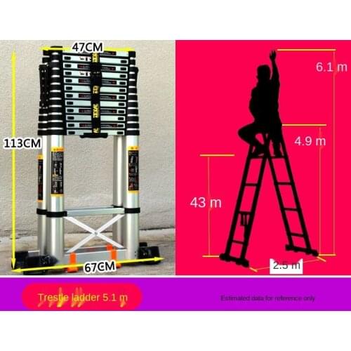 5.1m*5.1m Telescopic ladder aluminum alloy folding reinforced herringbone ladder home staircase portable ladder