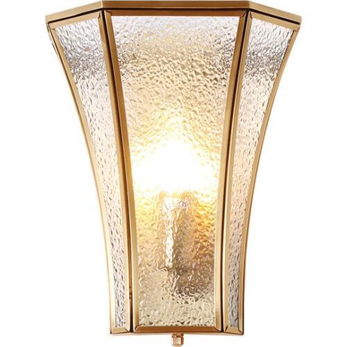 American Retro wall lamp copper Lamp body glass Lampshade Single head living room sconce Bedroom bedside lamp aisle stairs