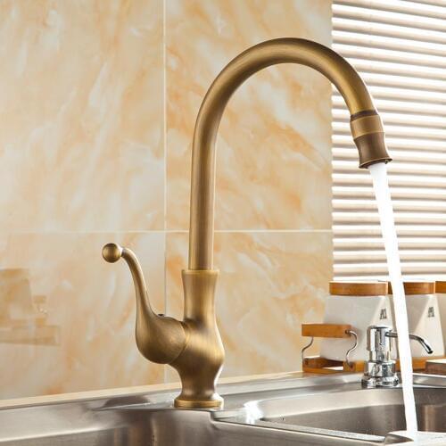 Antique Brass Kitchen Faucets Deck Mounted Mixer Tap 360 Degree Bathroom Kitchen Bar Sink Faucet Hot & Cold Water Mixer Tap