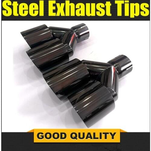 Free Shipping: New 2 PCS Universal Double Car Exhaust Muffler End Tips Titanium Black 304 Stainless Steel Dual Pipe