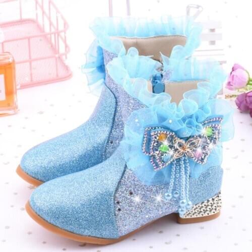Disney New Girls sequin Botas Kids Frozen Boots Kids Princess Elsa Snow Boots Children Winter Footwear For Party
