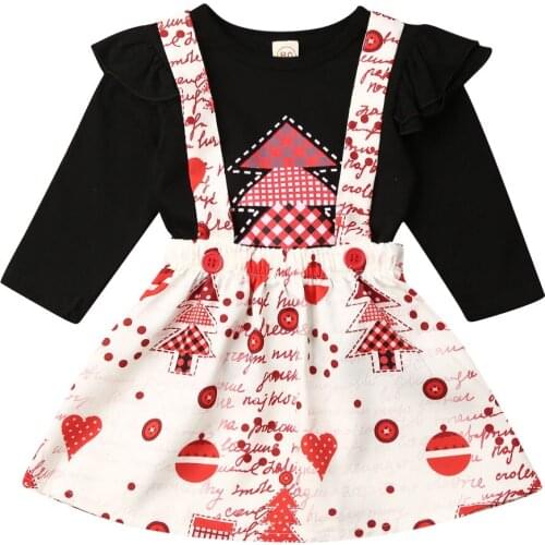 Boutique Girl Clothes 2019 Christmas Kid Baby Girl Long Sleeve Tops Xmas Overall Strap Tutu Skirt 2pcs Outfit Szie 1-4Y
