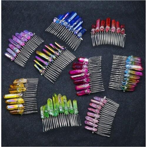 6pcs/Lot Witchs Day Electroplating Colorful Crystal Pillar Hair Comb DIY Made Crystal Stone Wirl Silk Hair Ornament Accessories