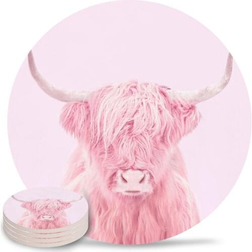 Highland Cow Round Coaster Coffee Table Mats Kitchen Table Accessories Absorbent Ceramic Coasters