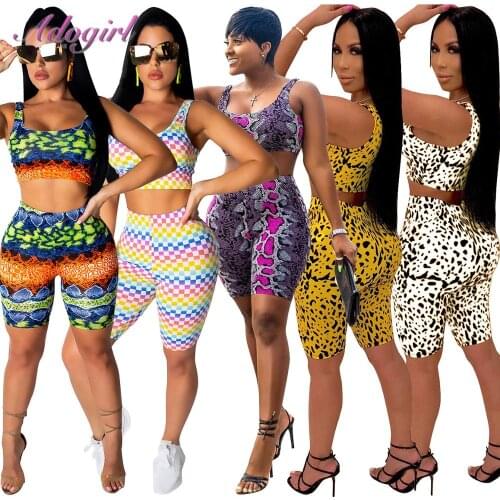 Sexy Snakeskin Print Women Tracksuit Two Piece Set Cropped Tank Top + Shorts Pants Suit Female Outfit Sportwear Joggings Fitness
