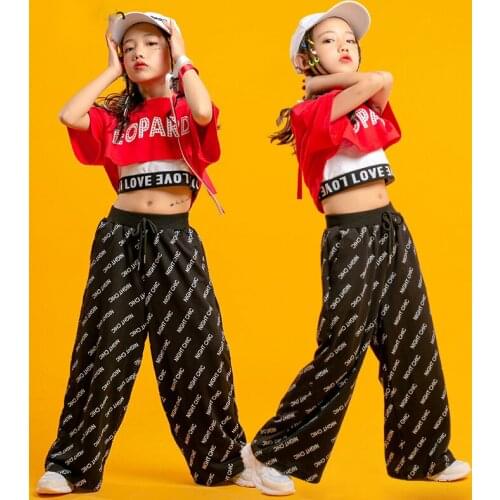 Jazz Dance Costumes For Kids Short Sleeved Loose Pants Girls Street Dance Outfits Hip Hop Dance Costumes Rave Clothes DQS6838